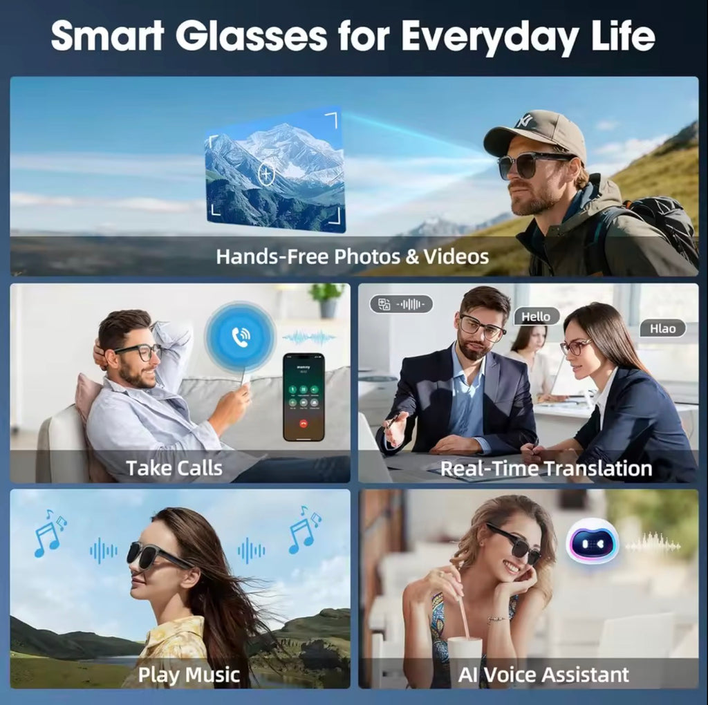 2026 New Smart AI Glasses 1080P HD Video Record Camera ChatGPT Bluetooth Call 32GB ROM Language Translation Music Sunglasses Men