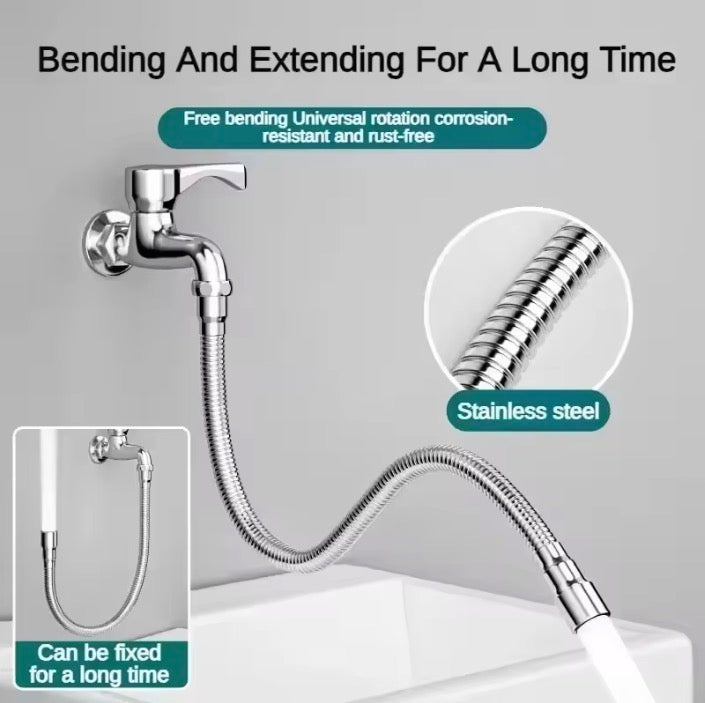 Universal Stainless Steel Faucet Extender with Anti-splash Head Nozzle Aerator And Extension Hose for Kitchen Sink