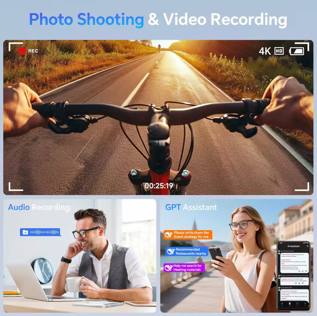2026 New Smart AI Glasses 1080P HD Video Record Camera ChatGPT Bluetooth Call 32GB ROM Language Translation Music Sunglasses Men